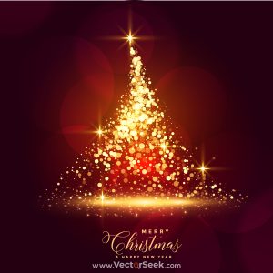 Abstract golden christmas tree with Red background 01