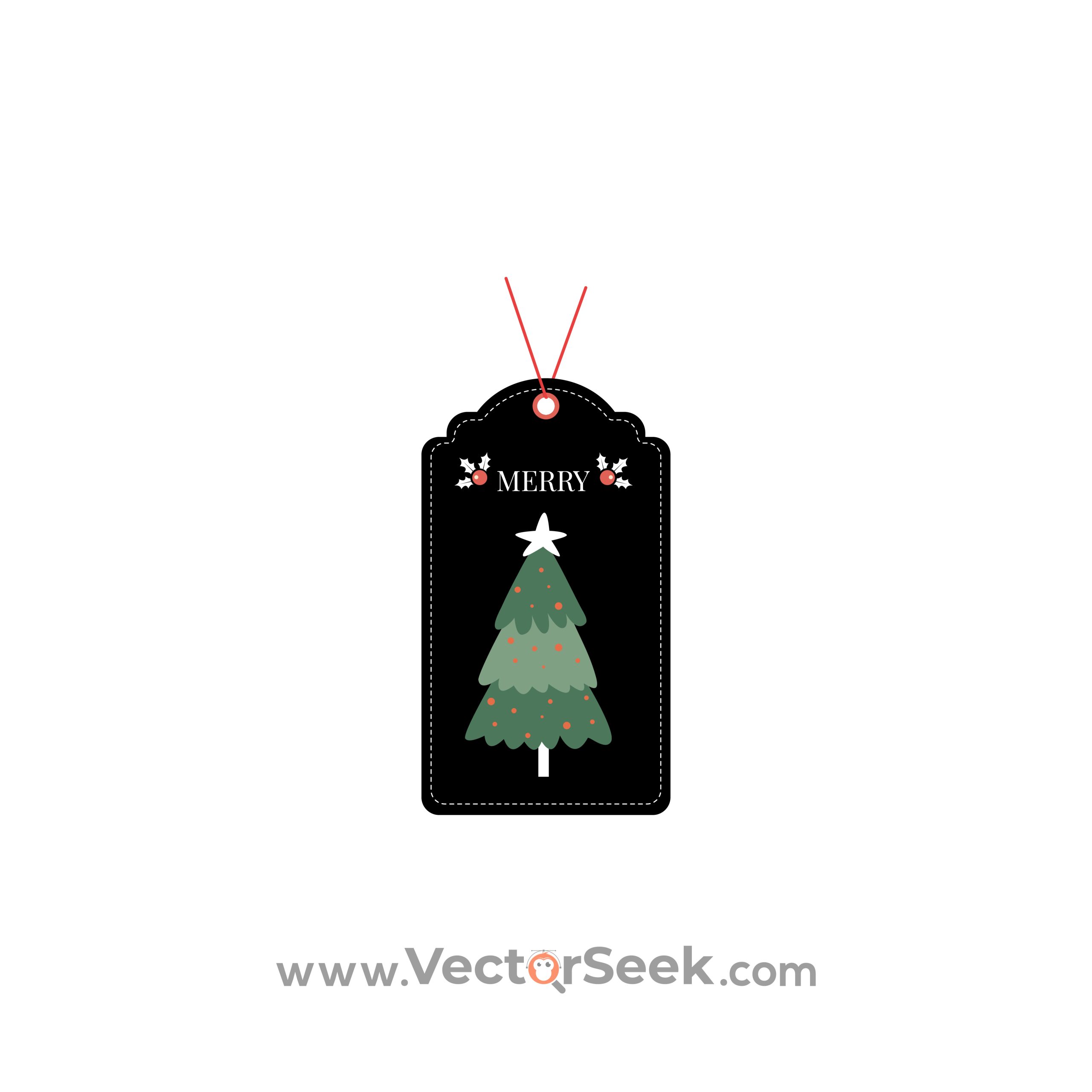 Merry Christmas Tag With Christmas Tree