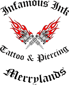 Infamous ink tattoo & piercing Logo Vector