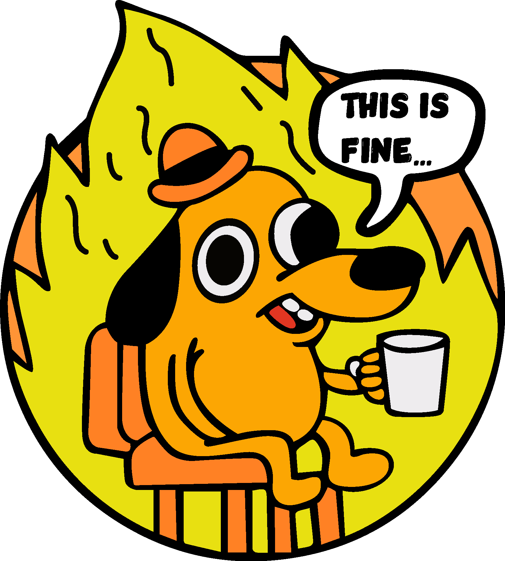 This is Fine стикер. This is Fine Мем. Собака it's Fine. Наклейка this is Fine.