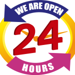 We Are Open 24 hours Logo Vector