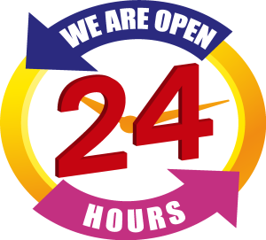 We Are Open 24 hours Logo Vector