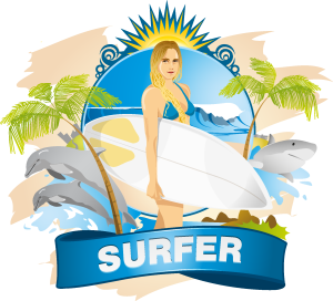 Surfer Girl emblem Logo Vector