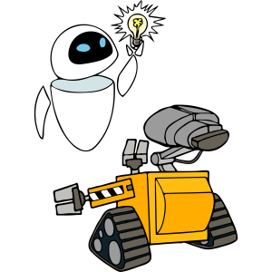 Wall-E and Eve With Light Bulb Vector
