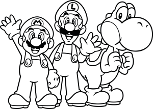 Super Mario, Luigi, and Yoshi Outline Vector