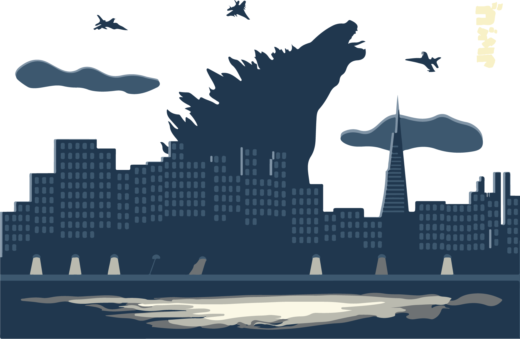 King Kong Godzilla city skyline attack Vector King Kong Godzilla city skyline attack Vector